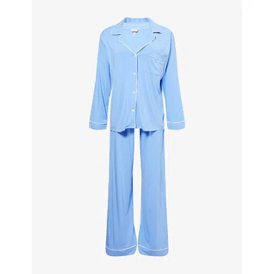 Eberjey Womens Gisele Piped-trim Stretch-jersey Pyjamas Cornflower Blue/white