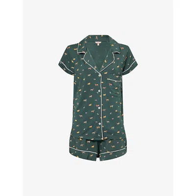 Eberjey Womens Holiday Dogs Pine/ivory Gisele Graphic-print Short Modal-jersey Pyjamas In Green