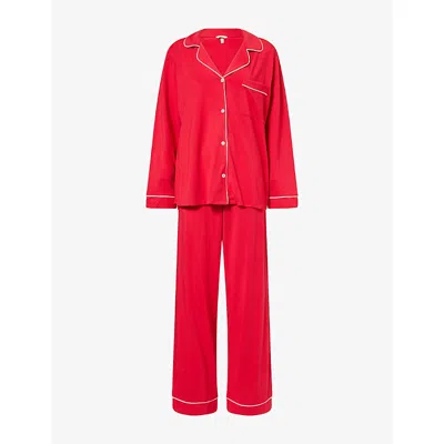 EBERJEY WOMENS HOLLY RED/IVORY GISELE STRETCH-MODAL PYJAMAS XS