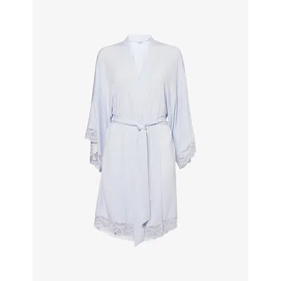 Eberjey Womens Marry Me Mademoiselle Stretch-modal And Lace Robe Ice Blue