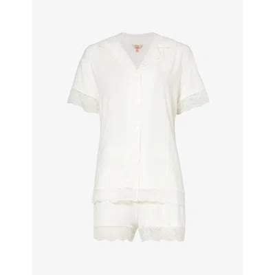 EBERJEY WOMENS IVORY MALOU LACE-TRIMMED STRETCH-MODAL PYJAMA SET XL