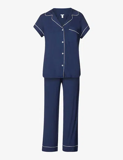 EBERJEY WOMENS GISELE STRETCH-JERSEY PYJAMA SET NAVY IVORY,44623613