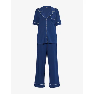 Eberjey Womens Navy/ivory Gisele Contrast-piping Stretch-woven Pyjama Set In Blue