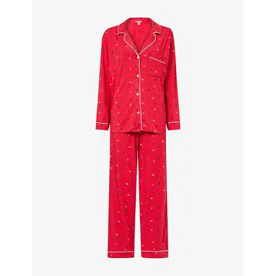 Eberjey Womens Nutcrack Holly Red/ivory Gisele Printed Stretch-woven Pyjama Set