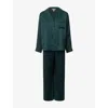Eberjey Womens Inez Silk Long-sleeve Pyjama Set Pine/navy In Green