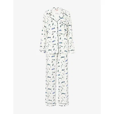 Eberjey Womens Ski Chalet Ivory/pine Gisele Printed Stretch-woven Pyjama Set In White