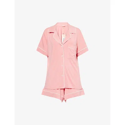 Eberjey Womens  Gisele Piped-trim Stretch-jersey Pyjamas In Sunkissed Coral/ivory
