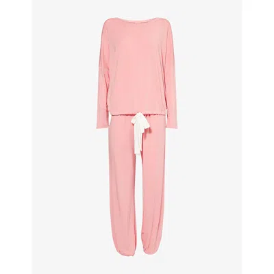 Eberjey Womens  Gisele Slouchy Relaxed-fit Stretch-jersey Pyjamas In Sunkissed Coral/ivory