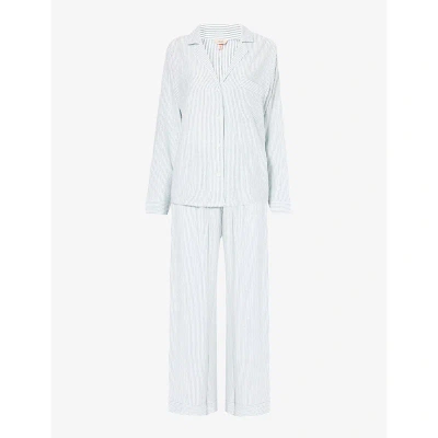 Eberjey Nautico Striped Cotton-blend Pyjama Set In White/forest Green