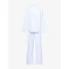 Eberjey Womens Nautico Stripe Long-sleeve Woven Pyjama Set Wht/cornflower Blue
