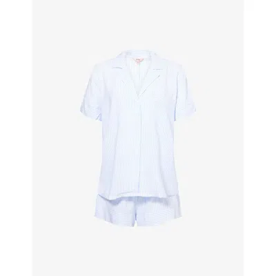 Eberjey Womens Nautico Stripe Woven Shortie Pyjama Set Wht/cornflower Blue