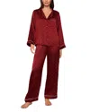 Eberjey X Lily Aldridge Inez Printed Washable Silk Long Pajama Set In Burgundy
