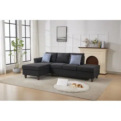 Ebern Designs 2-piece Sectional Sofa With Fold-down Cupholder, Storage Seat & Left Chaise In Black Gray