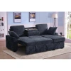 Ebern Designs 3-piece Chenille Sectional Sofa With Cupholder Backrest, Storage Chaise & Pull-out Bed In Dark Blue