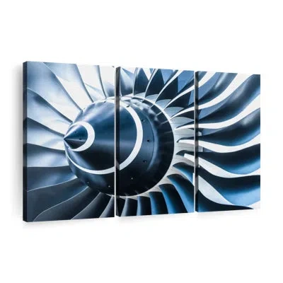 Ebern Designs Airplane Aircraft Engine On Canvas 3 Pieces Set In Black