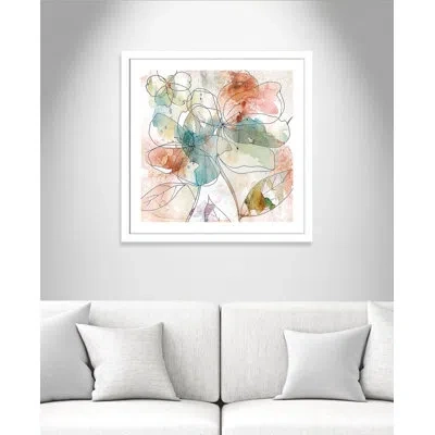 Ebern Designs Anasa 'floral Flow Ii' Framed Watercolor Painting Print In Blue;brown