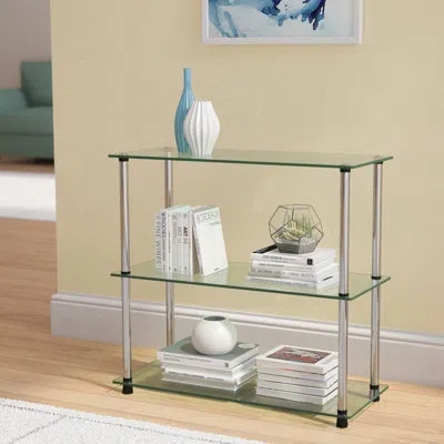 Ebern Designs Beckett Etagere 26.50" Glass Bookcase With Metal Poles In Silver