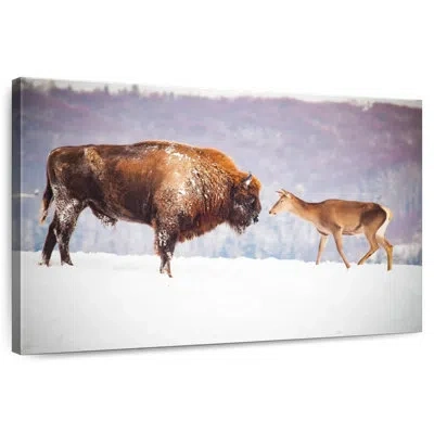 Ebern Designs Bison And Deer In Winter In Purple