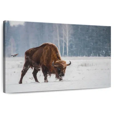 Ebern Designs Brampt Bison In Snowy Forest In Gray