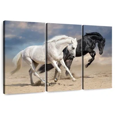 Ebern Designs Brampt Black And White Horses In Blue