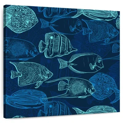 Ebern Designs Brampt Blue Green Fish Outlines