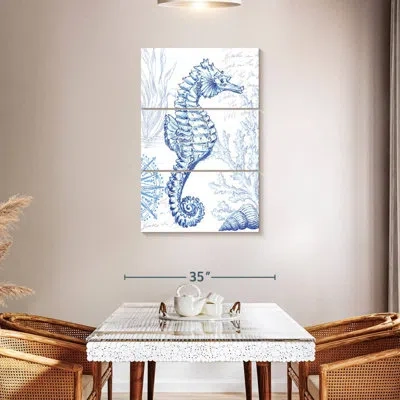 Ebern Designs Brampt Coastal Sketchbook Seahorse In Blue