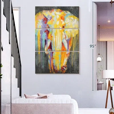 Ebern Designs Brampt Elephant Paint Drip In Gray