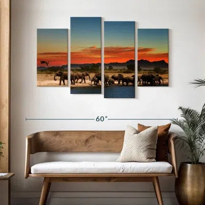 Ebern Designs Brampt Elephants In Sublime Sunset