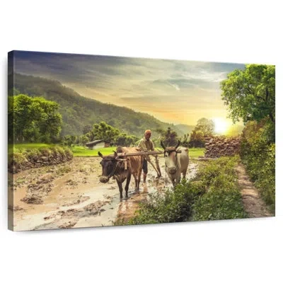 Ebern Designs Brampt Farmer With Oxen