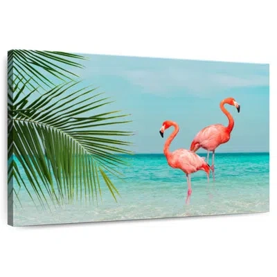 Ebern Designs Brampt Flamingos And Coconut Leaves In Blue