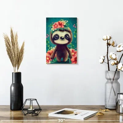 Ebern Designs Brampt Floral Sloth In Brown
