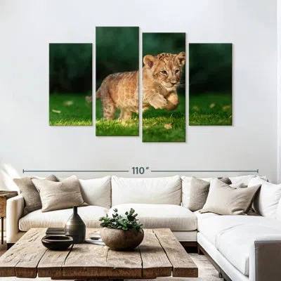 Ebern Designs Brampt Frolicking Baby Wild Cat In Green