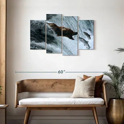 Ebern Designs Brampt Grizzly Bear Catching Salmon