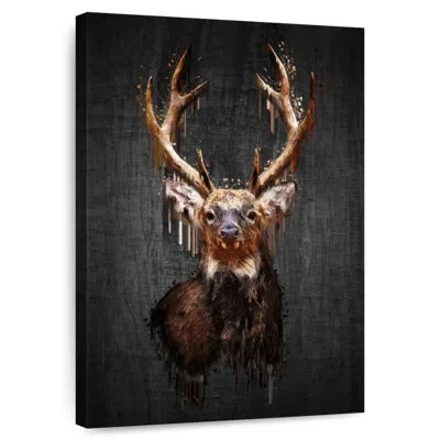 Ebern Designs Brampt Grunge Deer On Black In Brown