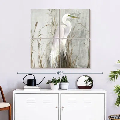 Ebern Designs Brampt Heron In The Reeds In Gray