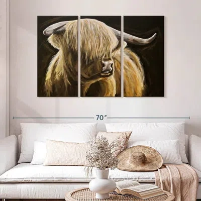 Ebern Designs Brampt Highland Cow On Black I In Brown