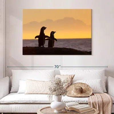 Ebern Designs Brampt Penguin Couple At Sunrise In Orange