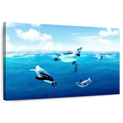 Ebern Designs Brampt Penguins Underwater In Blue