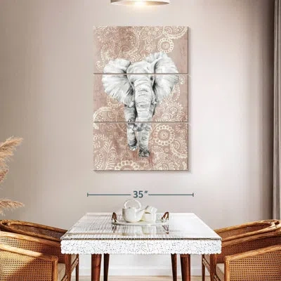 Ebern Designs Brampt Pink Paisley Elephant In Gray