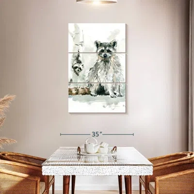 Ebern Designs Brampt Raccoon And Baby In White