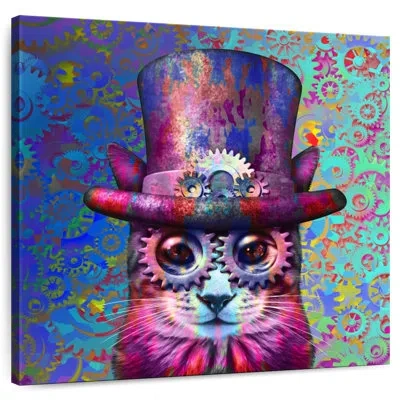 Ebern Designs Brampt Steampunk Cogs Cat In Teal
