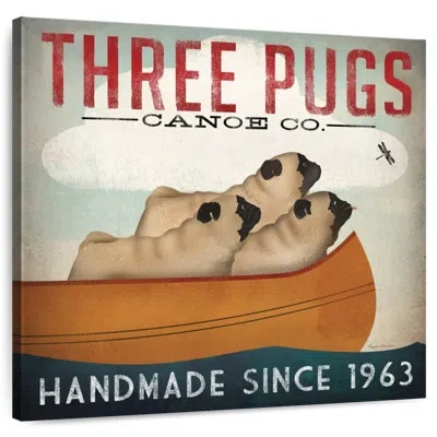 Ebern Designs Brampt Three Pugs In A Canoe I In Orange