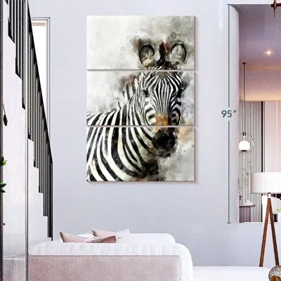 Ebern Designs Brampt Watercolor Zebra Portrait In Beige