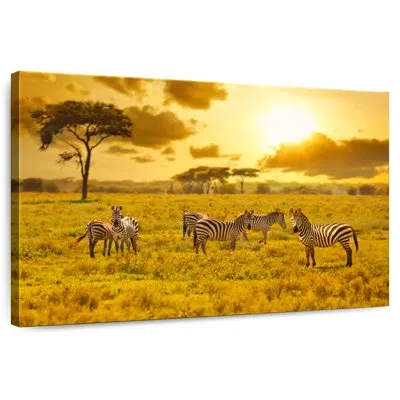 Ebern Designs Brampt Zebras At Sunset In Yellow