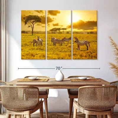 Ebern Designs Brampt Zebras At Sunset In Yellow