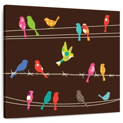 Ebern Designs Crowle Wires And Colorful Birds In Brown