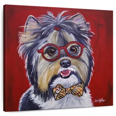 Ebern Designs Crowle Yorkie Glasses And Bow Tie In Red