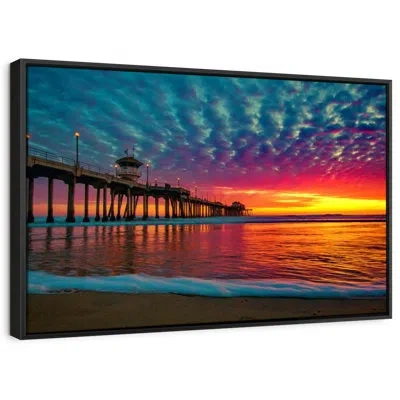 Ebern Designs Daley Colorful Huntington Dock Canvas Print In Blue;red;orange