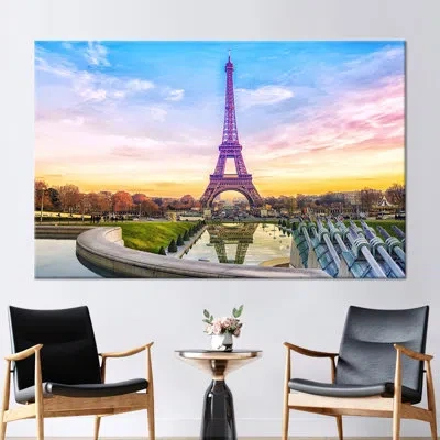 Ebern Designs Eiffel Tower Artwork, France Canvas Art, Landmark Printed, Cityscape Wall Art, Sunset Artwork, Trave In Wrapped Canvas