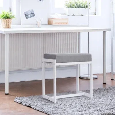 Ebern Designs Gitel Square Linen Makeup Stool For Vanity In Grey